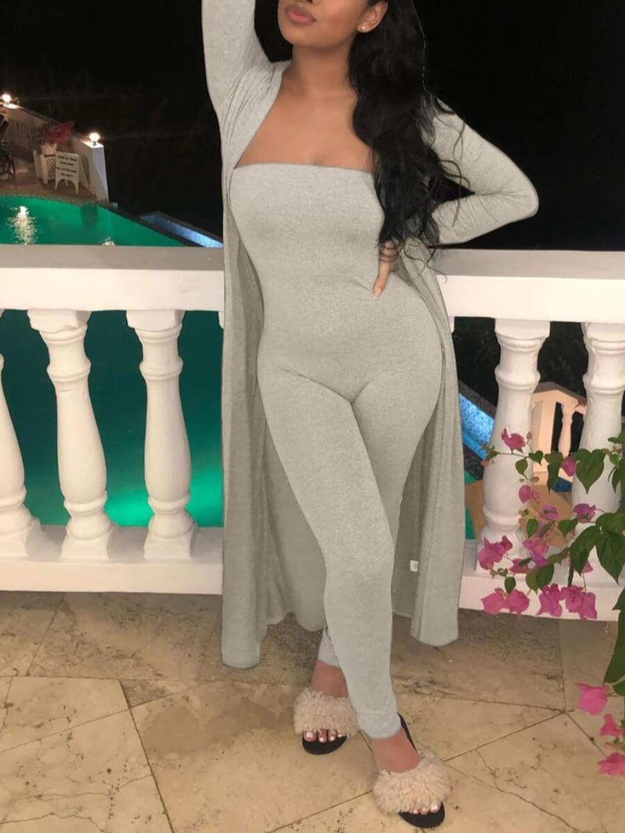 

Lovely Leisure Basic Skinny Grey Two Piece Pants Set