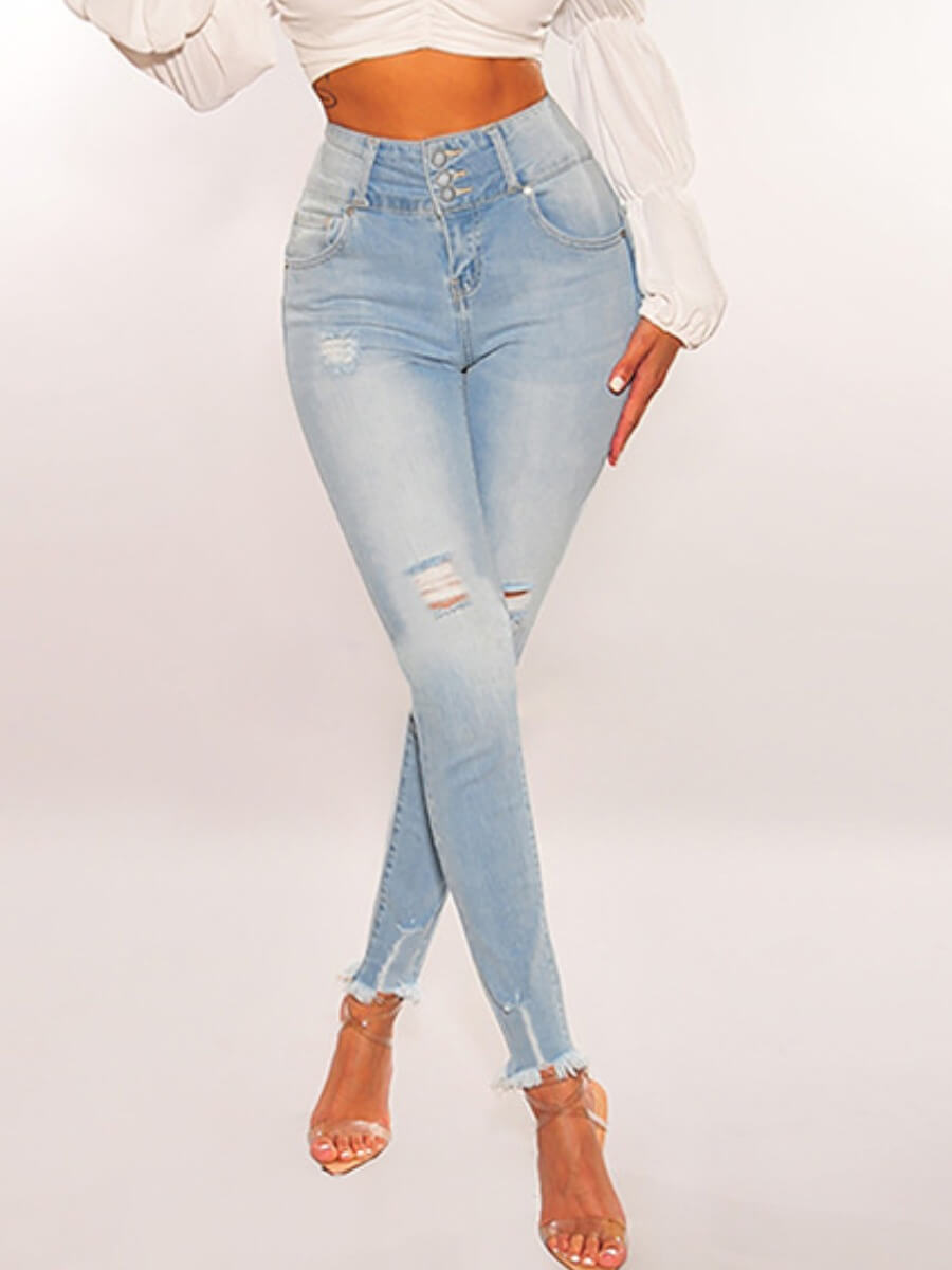 

Lovely Trendy Broken Holes Blue Jeans