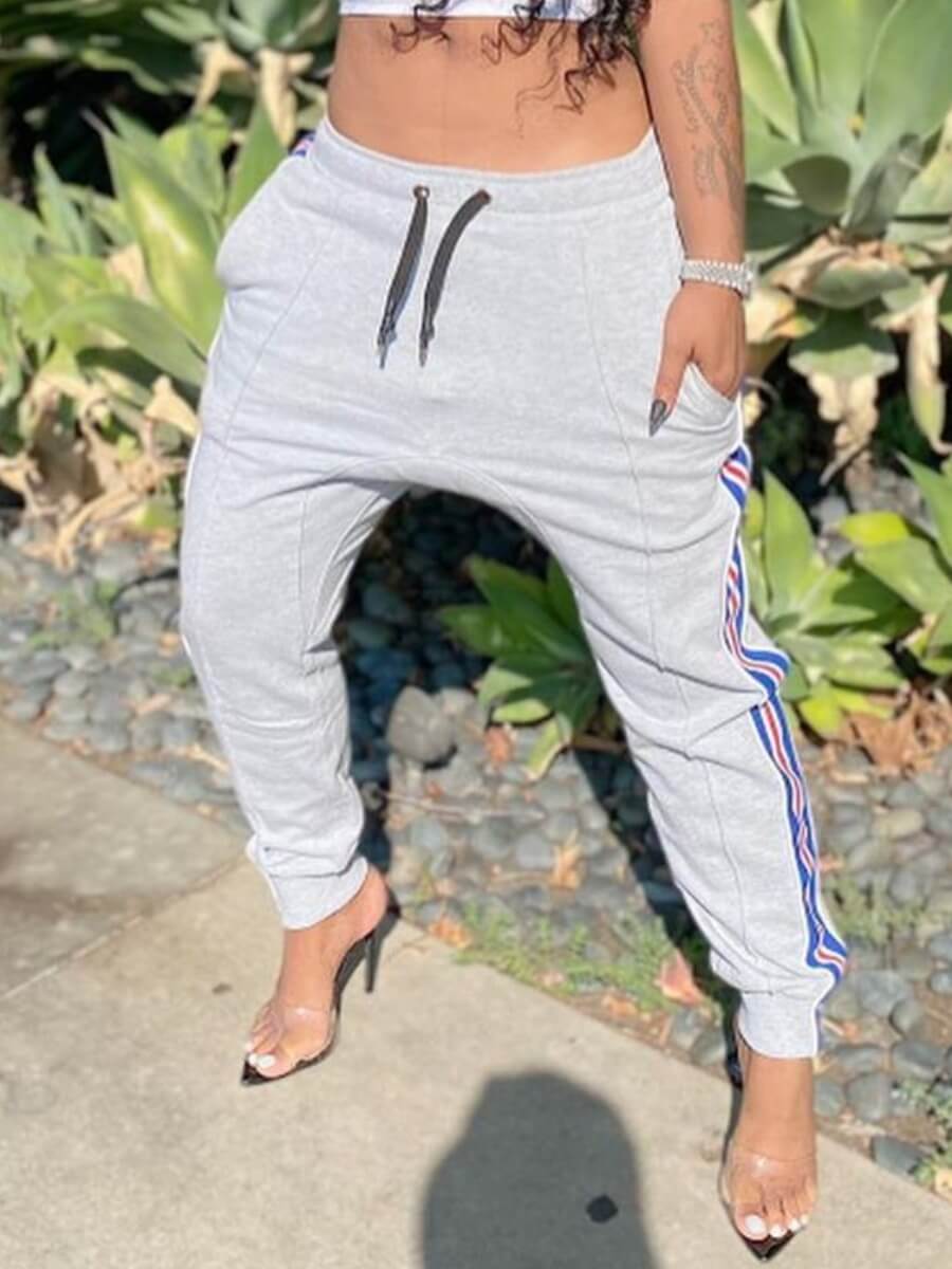 

Lovely Street Lace-up Patchwork Grey Pants