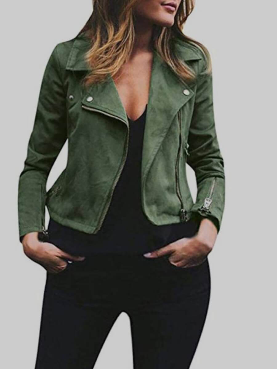 

Lovely Casual Turndown Collar Zipper Design Army Green Plus Size Jacket