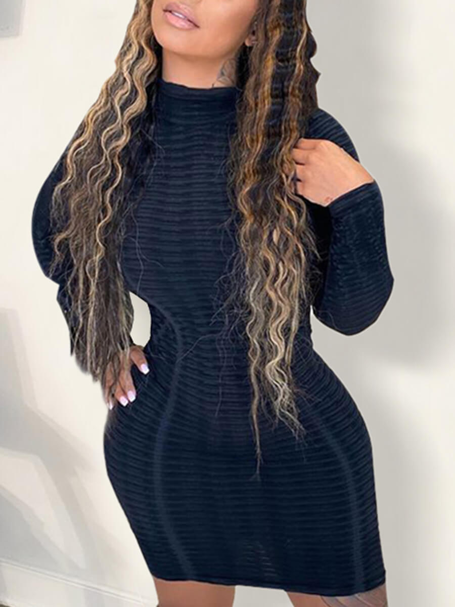 

Lovely Trendy O Neck Skinny Blue Mini Dress