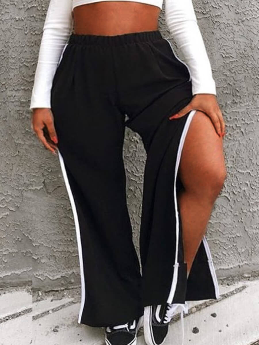 

Lovely Chic Patchwork Side High Slit Black Pants