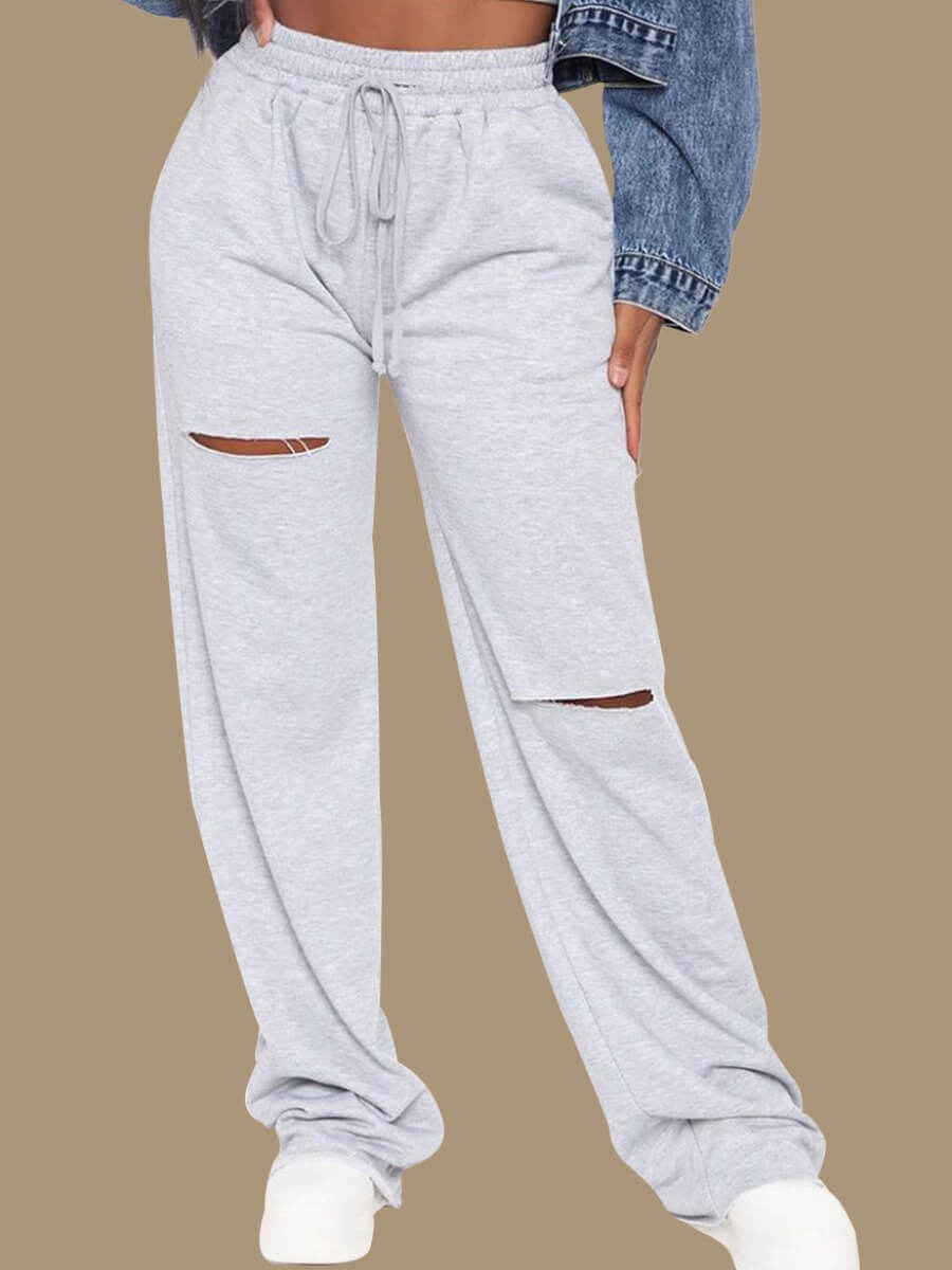 

Lovely Casual Broken Holes Grey Pants