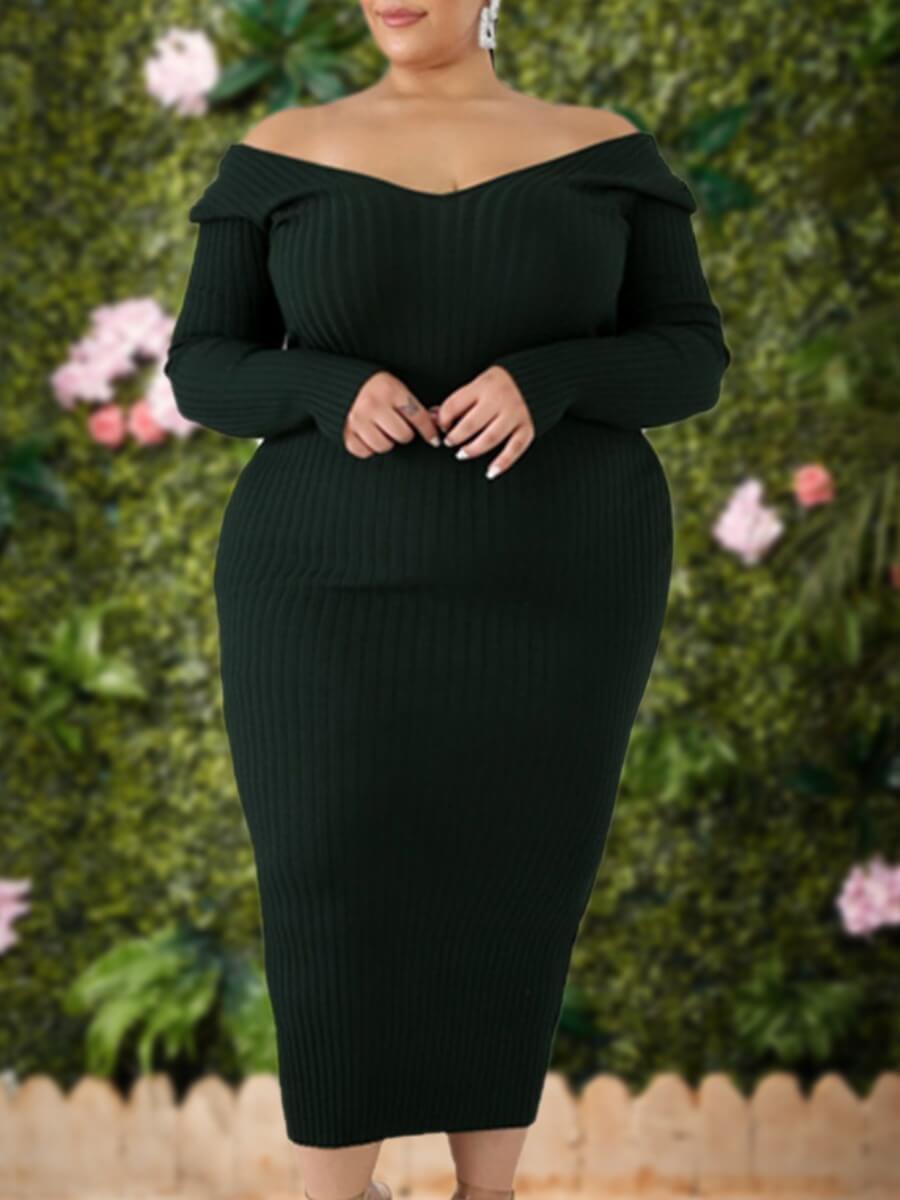 

Lovely Sexy Backless Skinny Army Green Mid Calf Plus Size Dress