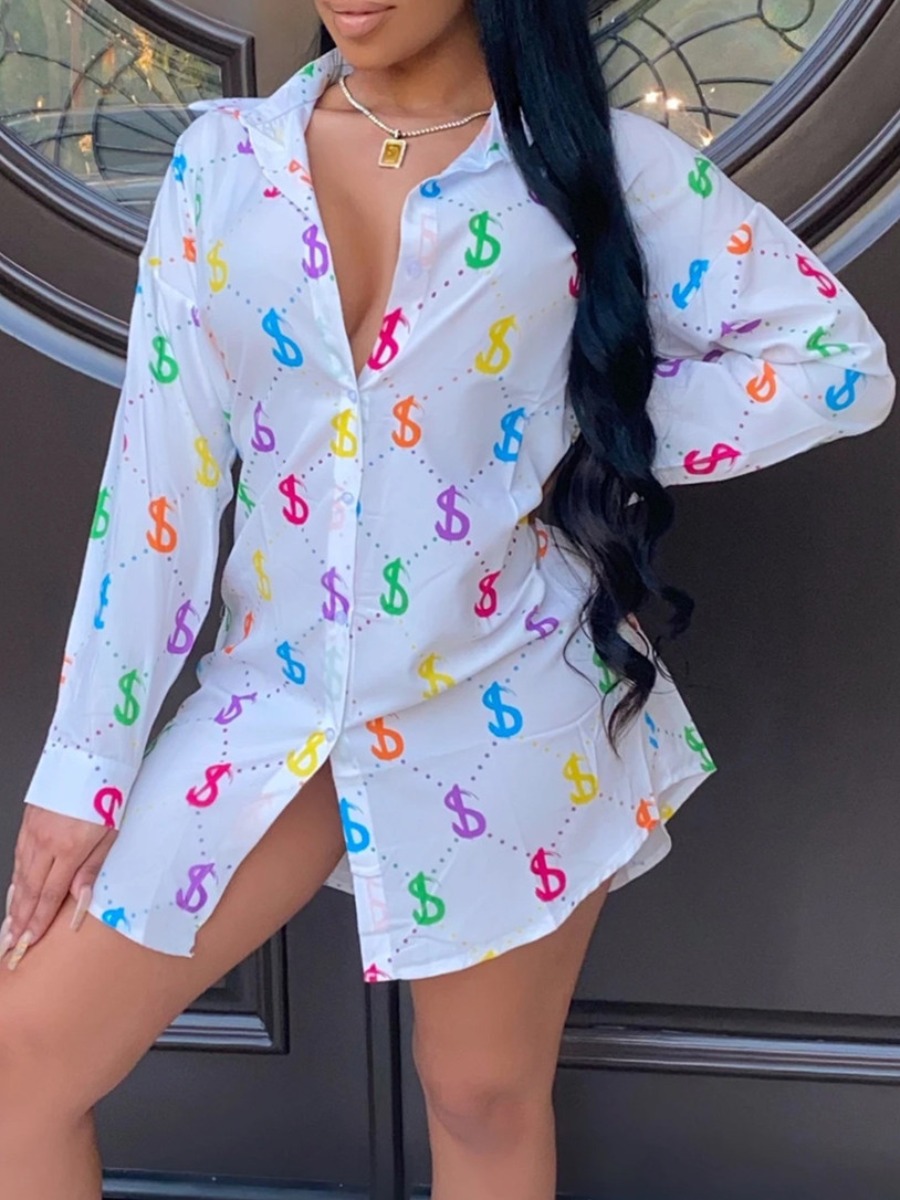 

Lovely Stylish Shirt Sollar Print White Coat