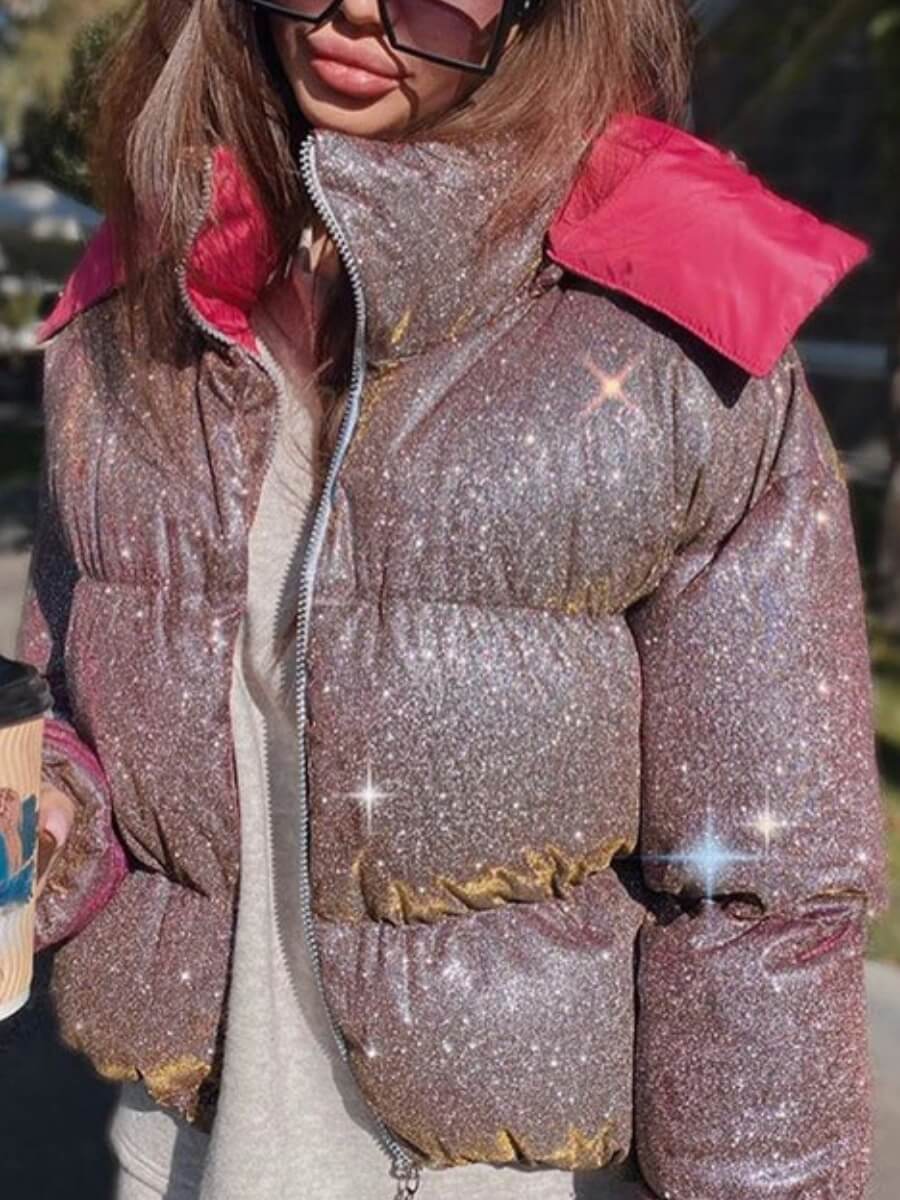 

Lovely Stylish Hooded Collar Zipper Design Pink Parka
