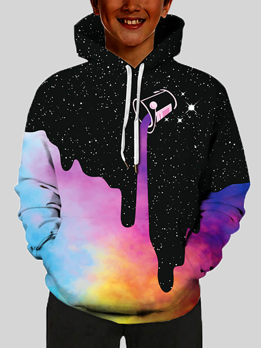 

Lovely Street Hooded Collar Starry Sky Print Black Boy Hoodie