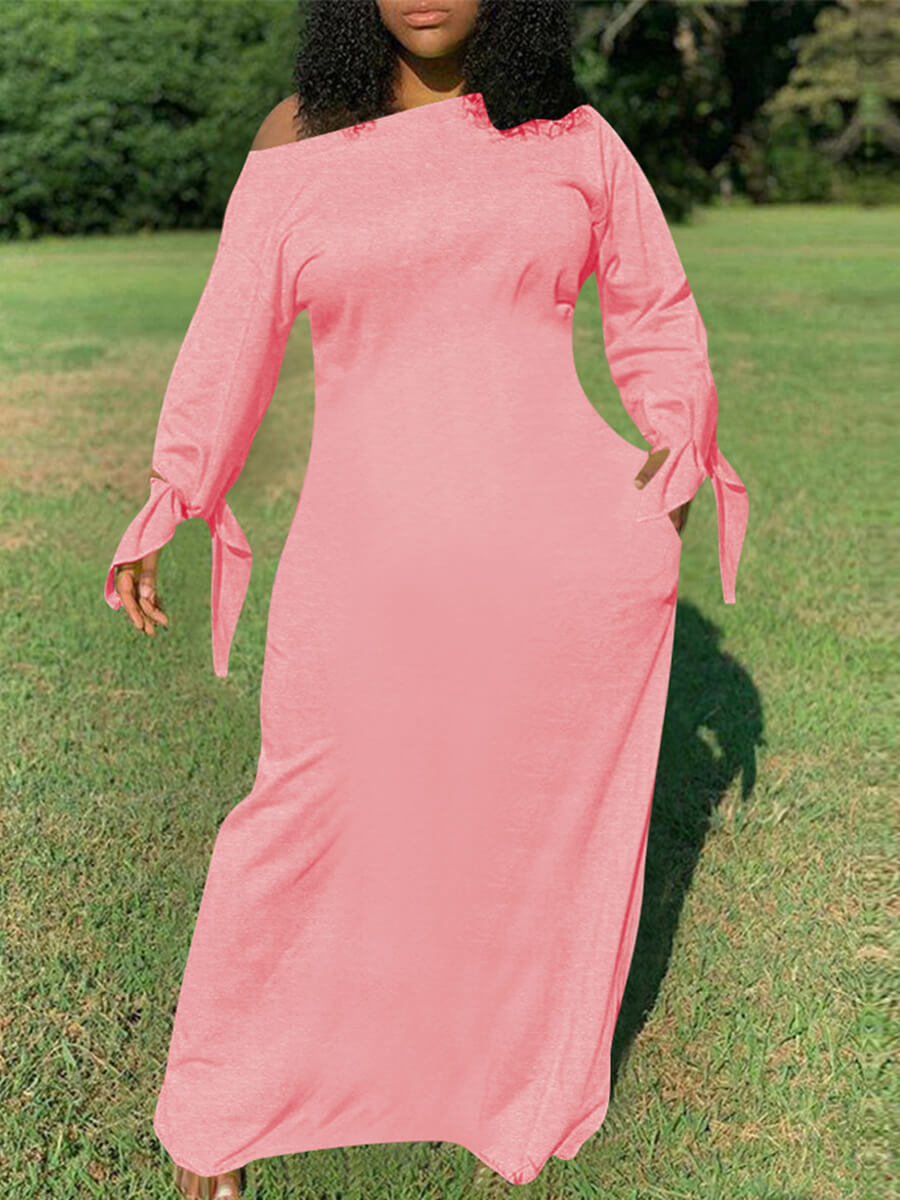 

Lovely Casual Basic Loose Pink Maxi Plus Size Dress