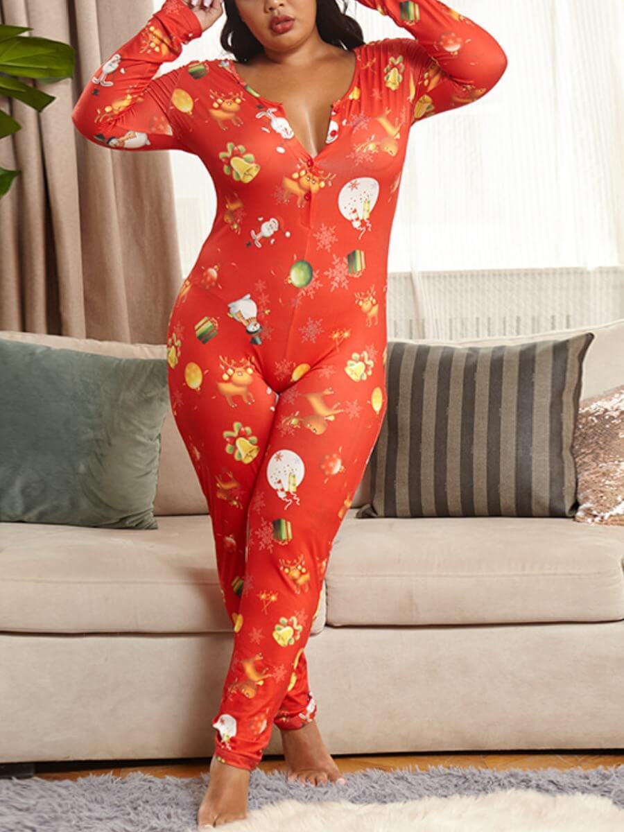 

Lovely Plus Size Leisure Print Red One-piece Jumpsuit