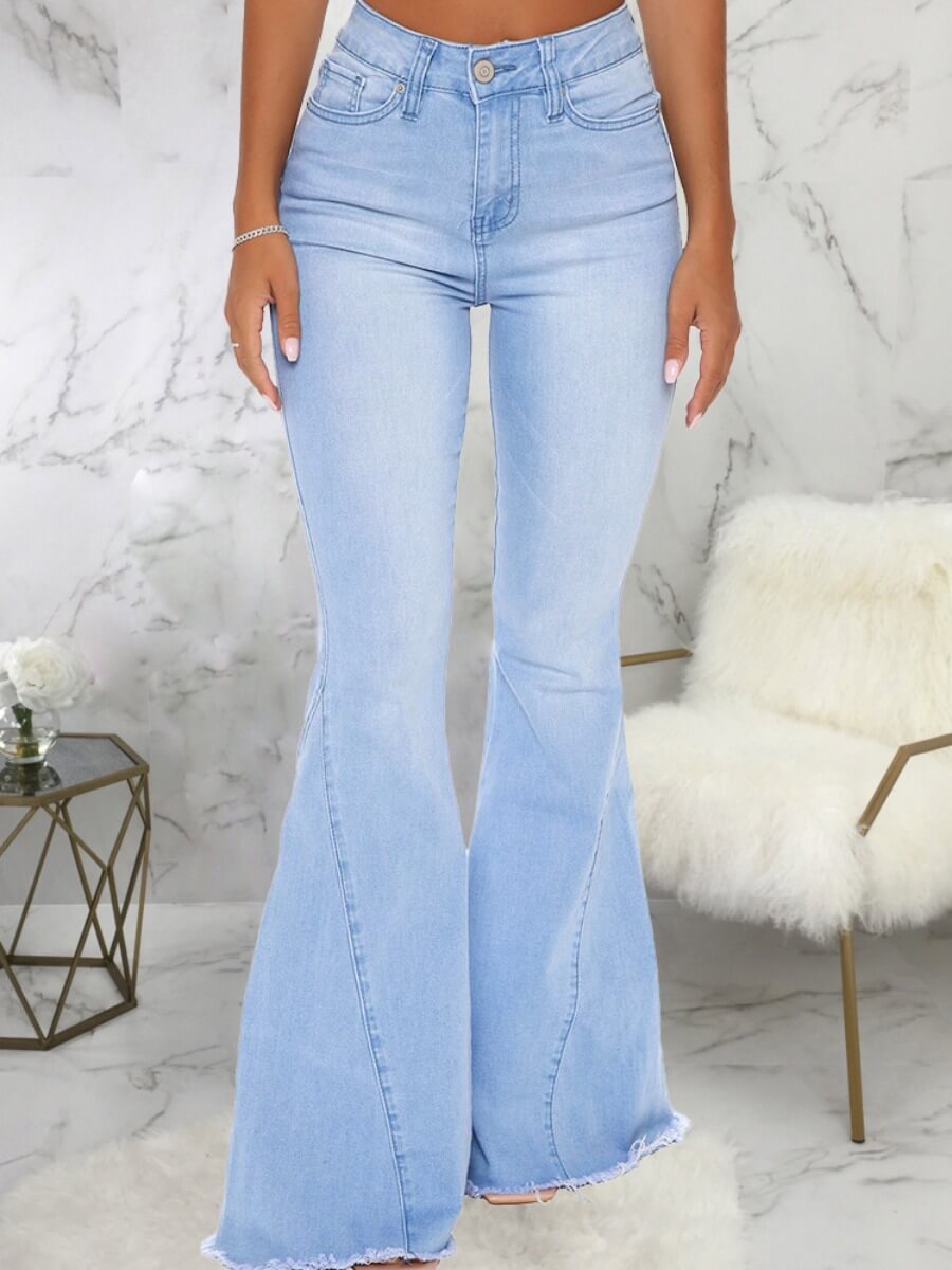 

Lovely Trendy High-waisted Flared Baby Blue Jeans
