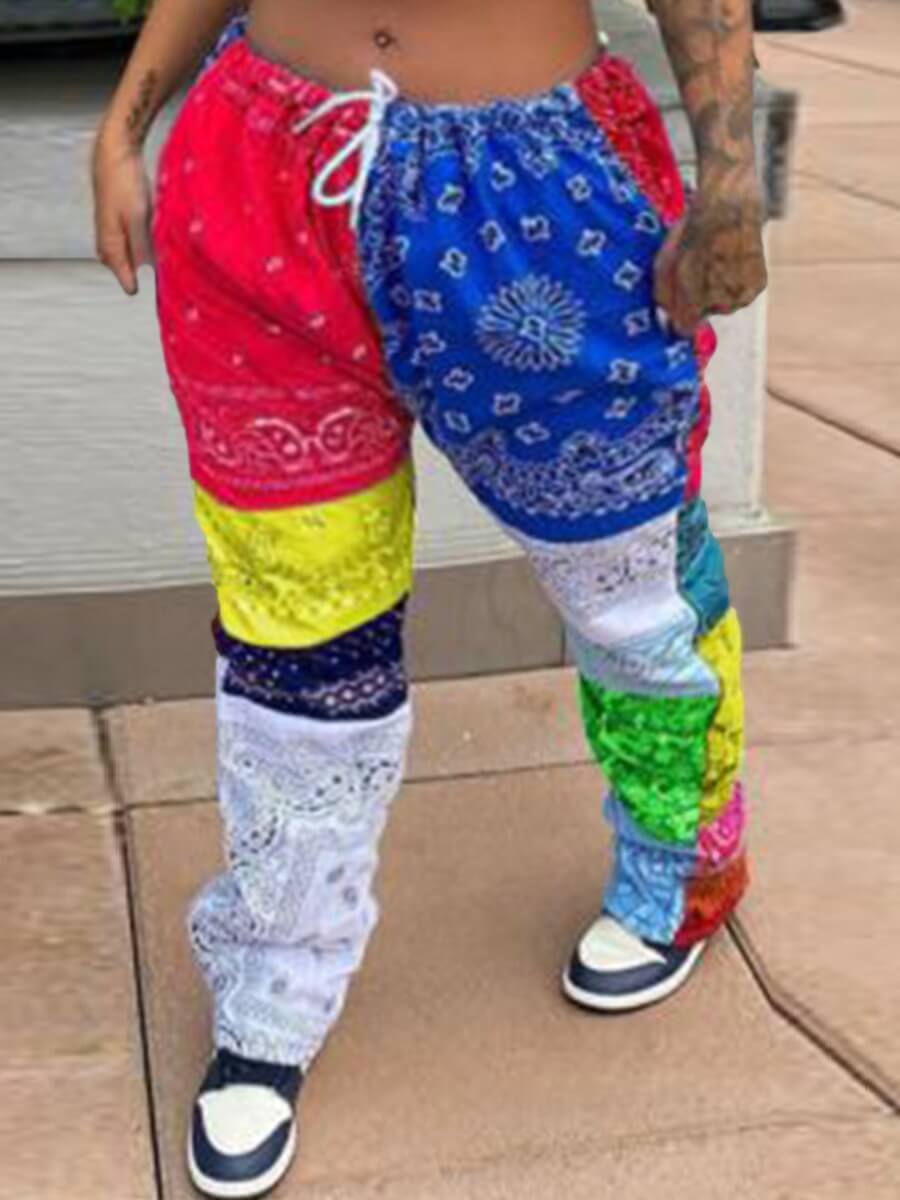 

Lovely Casual Color-lump Patchwork Multicolor Pants, Multi