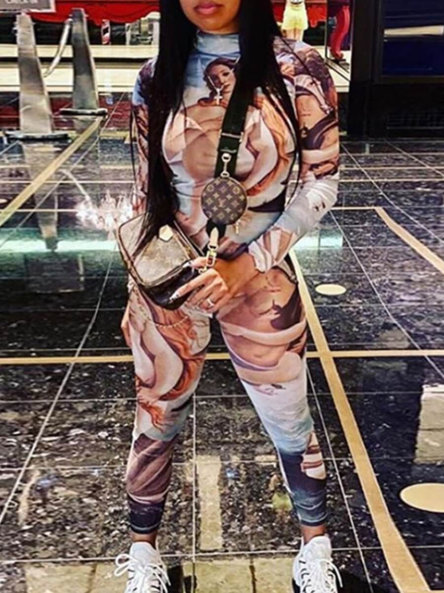 

Lovely Trendy Print Skinny Multicolor One-piece Jumpsuit, Multi