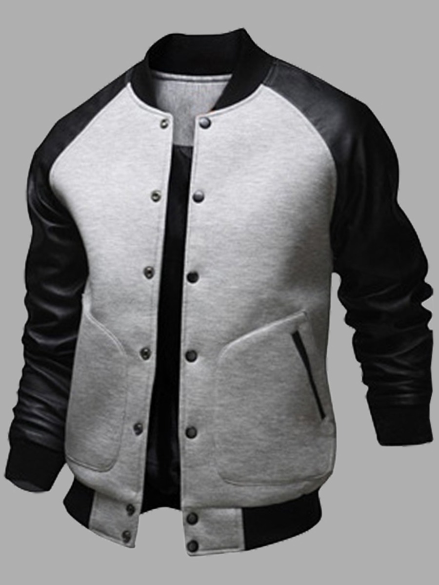 

Lovely Sportswear Patchwork Buttons Design Light Grey Men Jacket