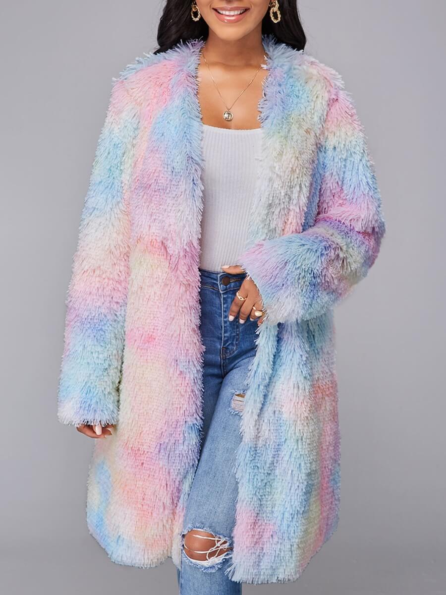 

Lovely Stylish Tie-dye Loose Pink Faux Fur