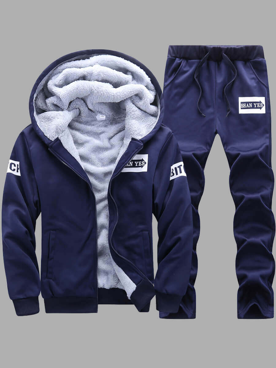 

Lovely Casual Hooded Collar Print Deep Blue Men Two-piece Pants Set