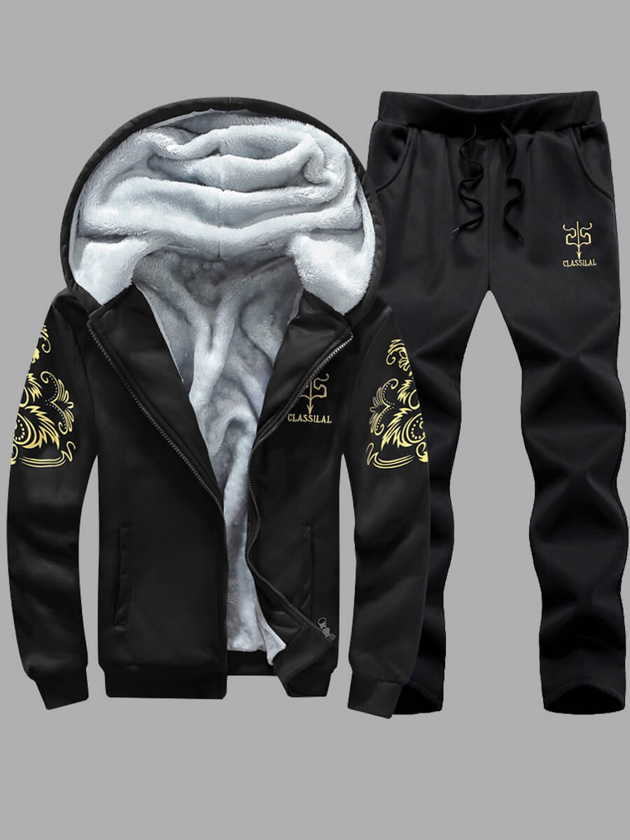 

Lovely Casual Hooded Collar Print Black Men Two-piece Pants Set