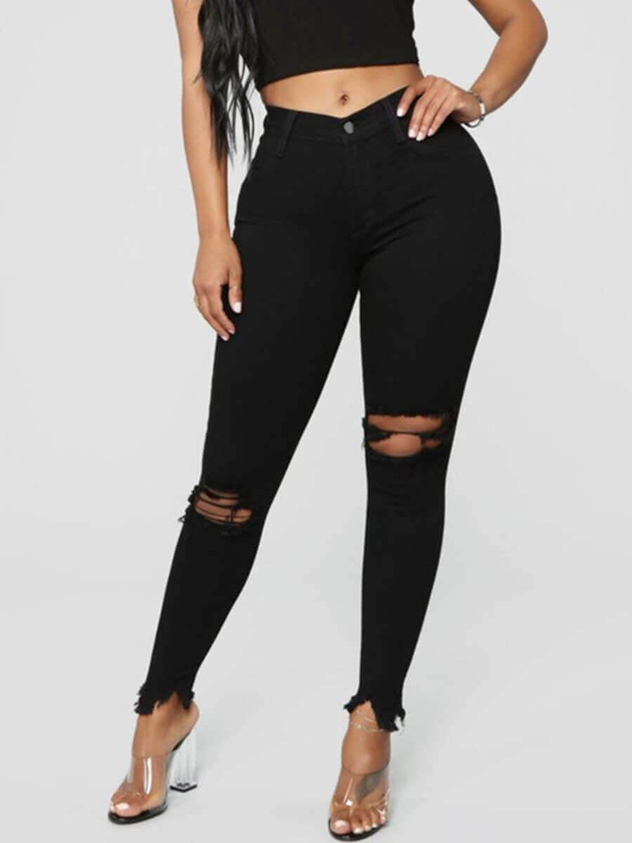 

LW High Stretchy Hollow-out Skinny Black Jeans