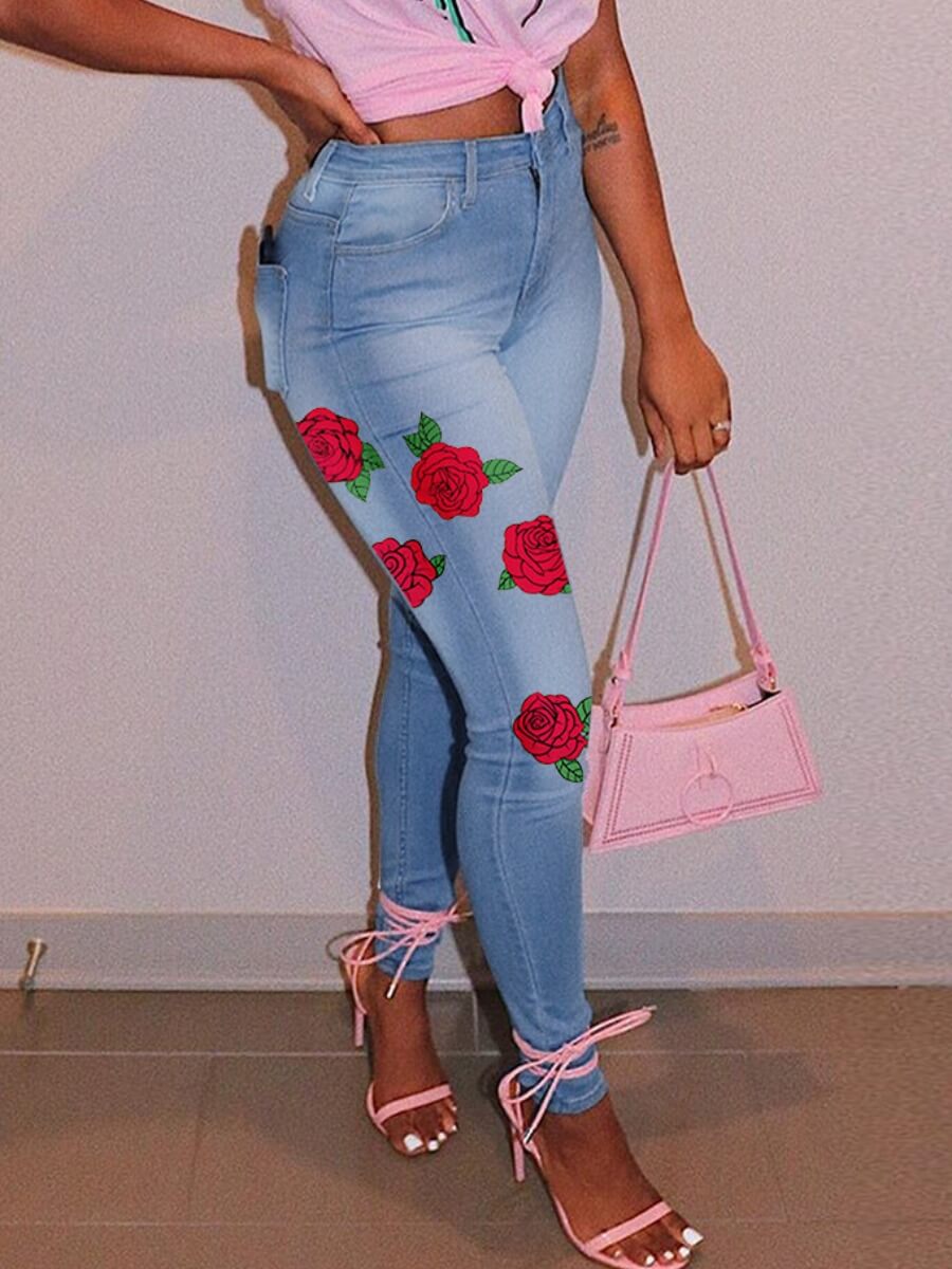 

Lovely Stylish Print Skinny Blue Jeans