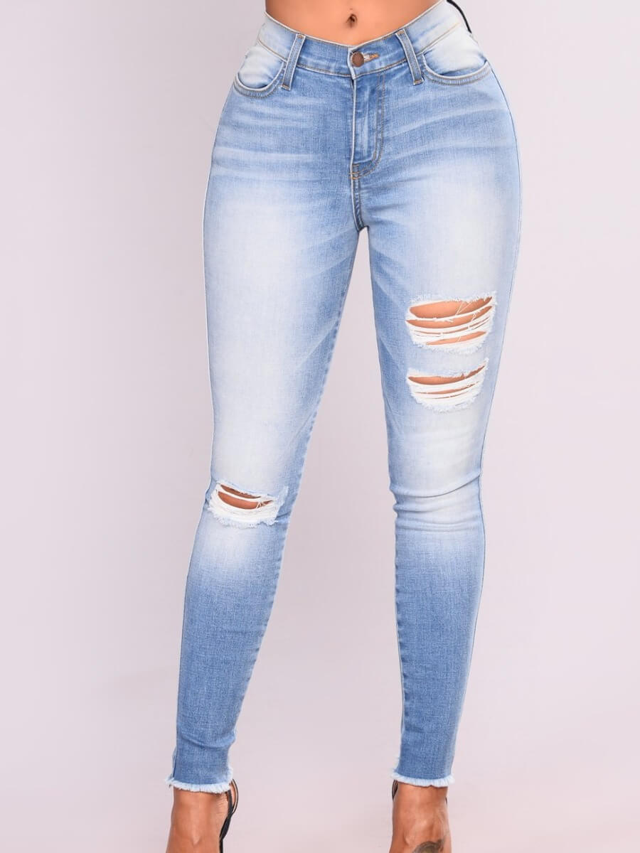 

Lovely Street Broken Holes Baby Blue Jeans