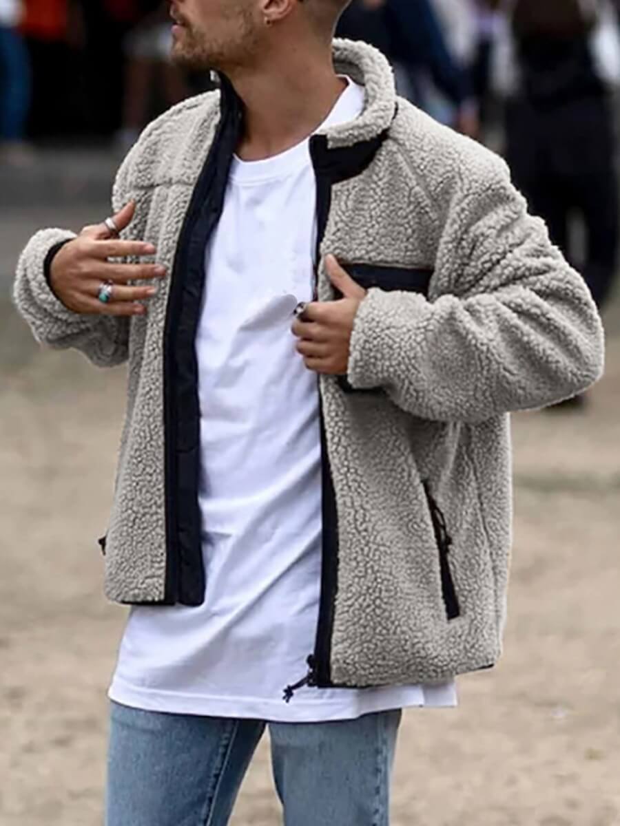 

Lovely Street Zipper Design Grey Men Jacket
