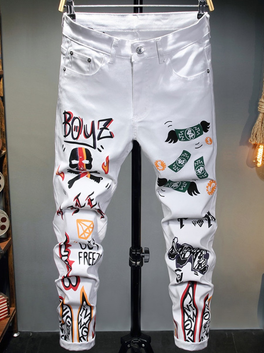 

lovely Casual Print White Men Jeans