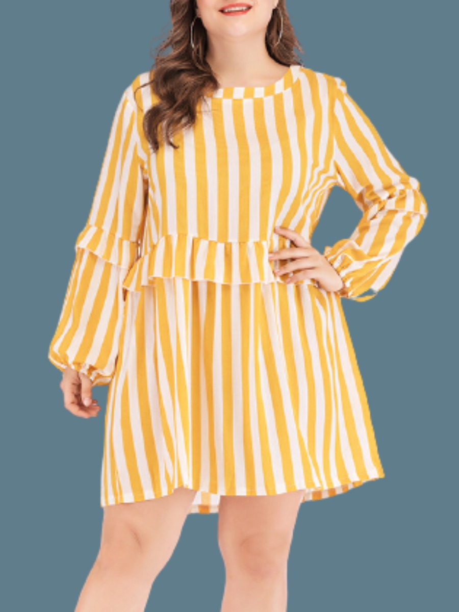 

LW Casual O Neck Striped Yellow Knee Length Dress