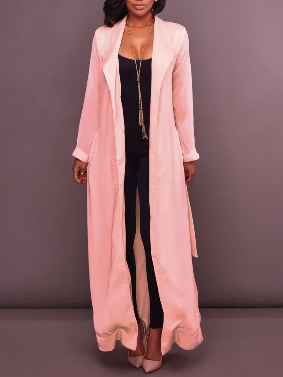 

Lovely Casual Turndown Collar Basic Pink Trench Coat