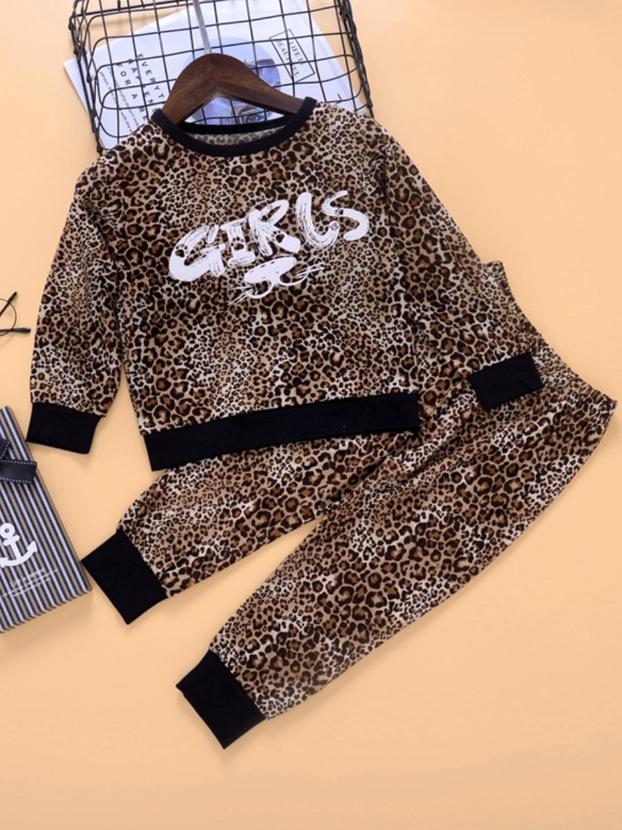 

lovely Stylish O Neck Leopard Print Coffee Girl Two-piece Pants Set