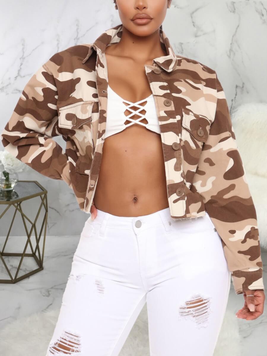

Lovely Street Turndown Collar Camo Print Yellow Denim Jacket, Yellow camouflage
