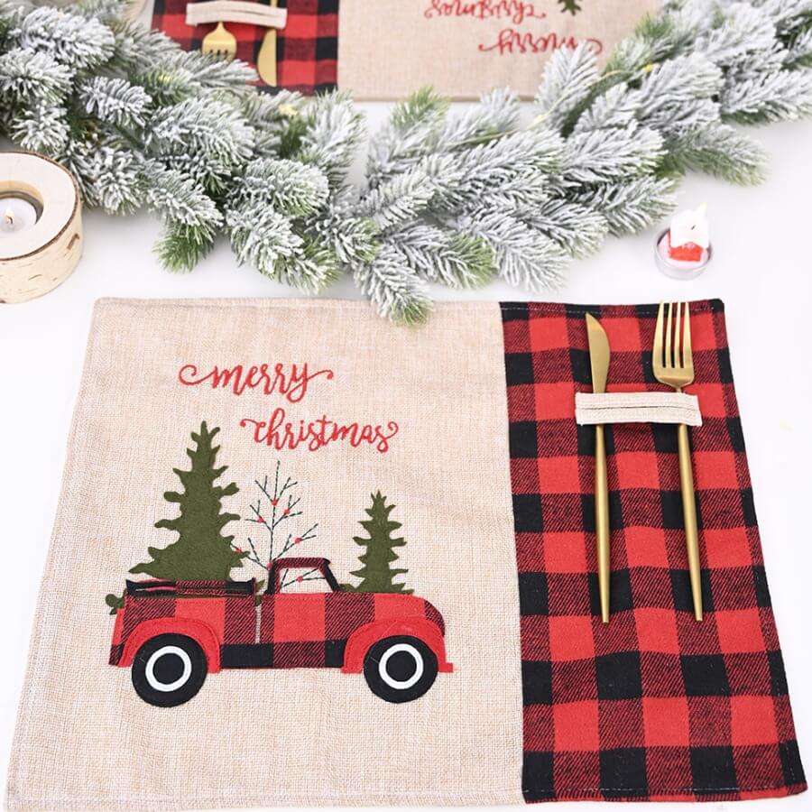 

Lovely Trendy Grid Print Patchwork Red Table Linens