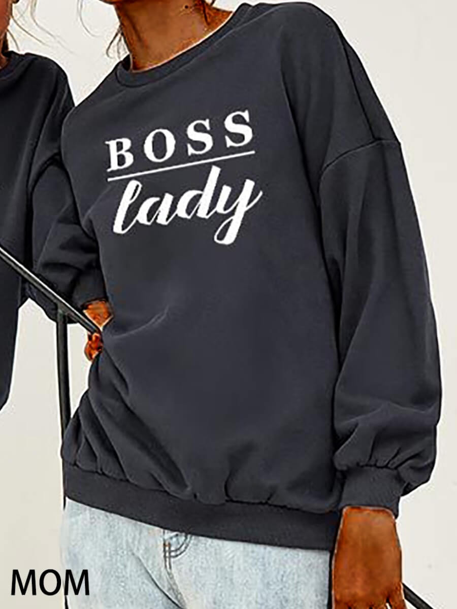 

Lovely Family O Neck Letter Print Black Mom Hoodie, Women