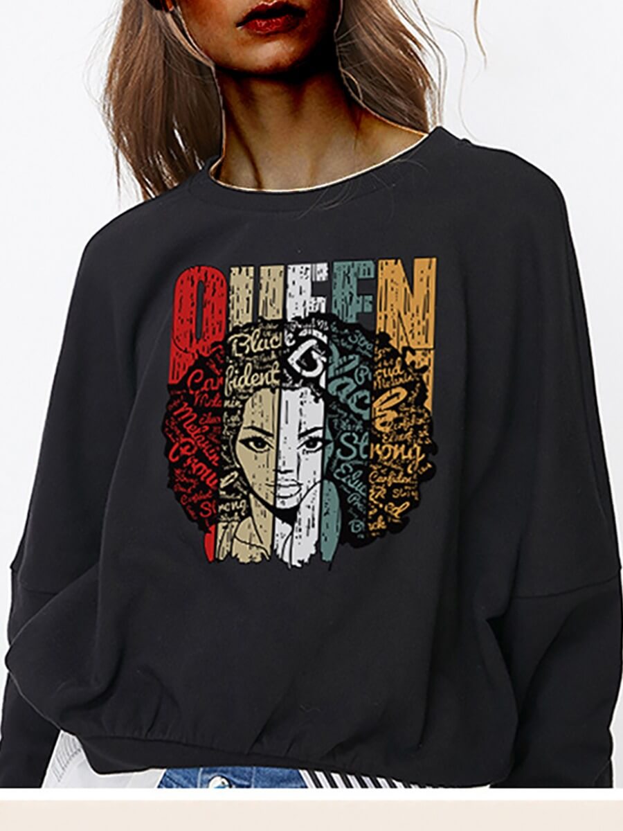 

Lovely Family O Neck Print Black Mom Hoodie, Women