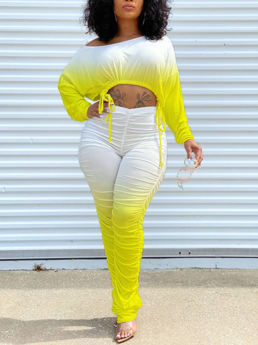 

Lovely Stylish Gradient Fold Design Yellow Two Piece Pants Set