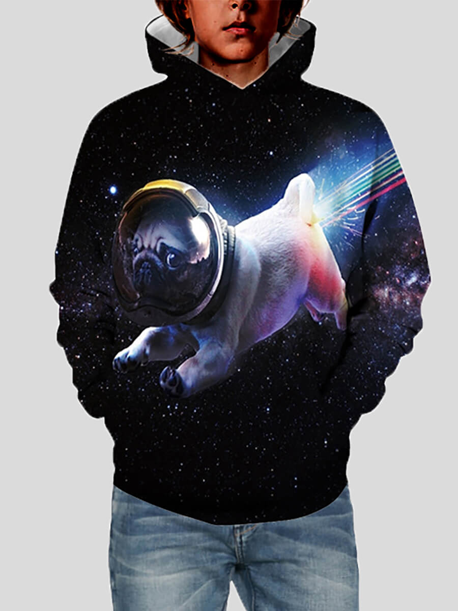 

Lovely Street Hooded Collar Print Black Boy Hoodie