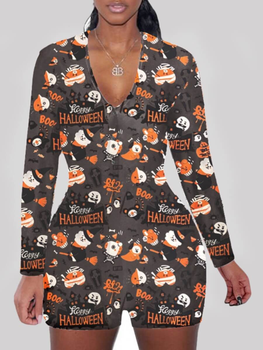 

Lovely Leisure V Neck Print Orange Sleepwear