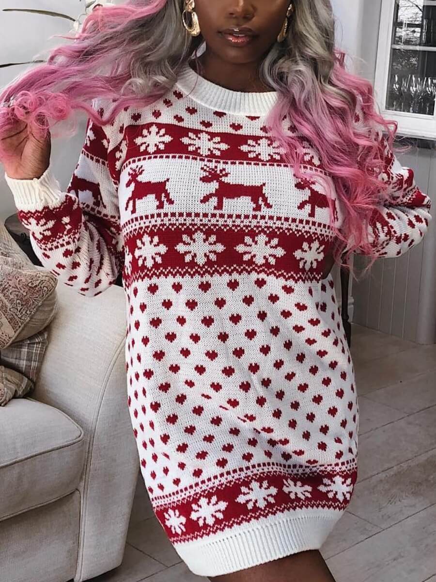 

Lovely Casual O Neck Print White Sweater