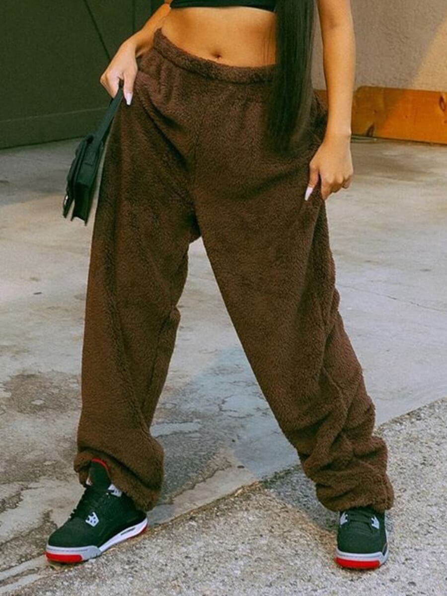 

Lovely Casual Basic Loose Brown Pants
