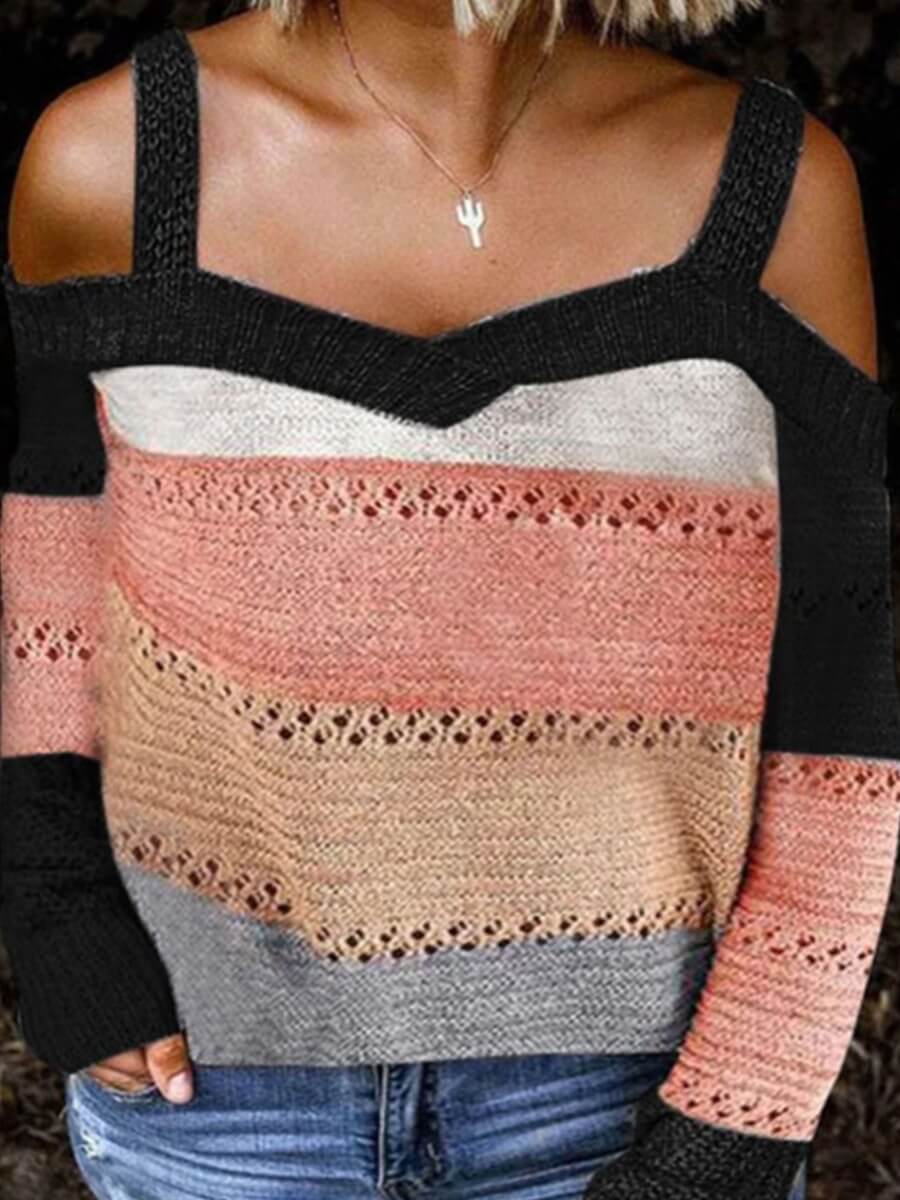 

Lovely Stylish Hollow-out Striped Black Plus Size Sweater