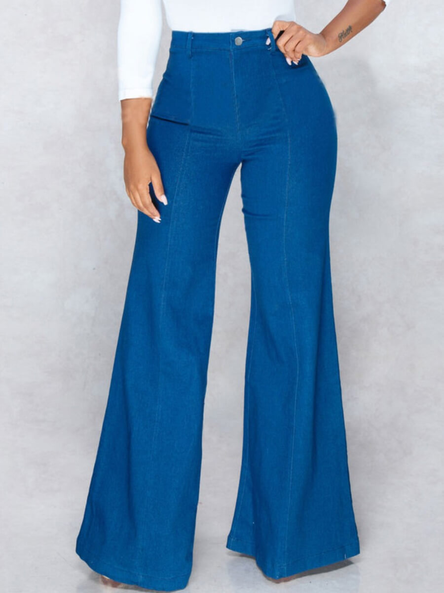 

Lovely Stylish High-waisted Basic Deep Blue Jeans