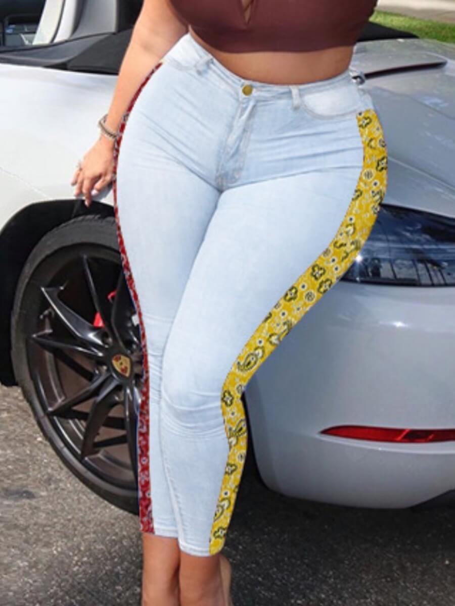 

Lovely Casual Print Patchwork Red Plus Size Jeans