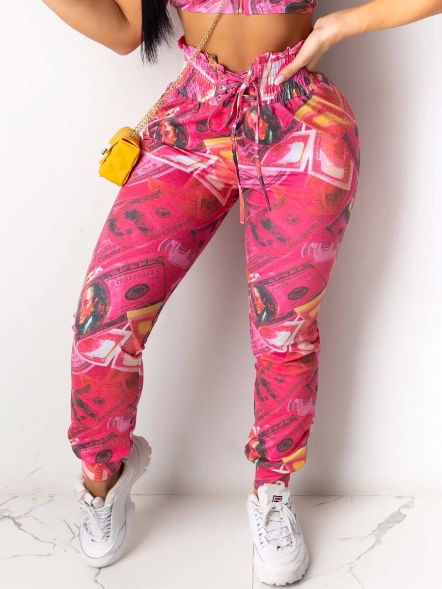 

Lovely Casual Print Loose Rose Red Pants