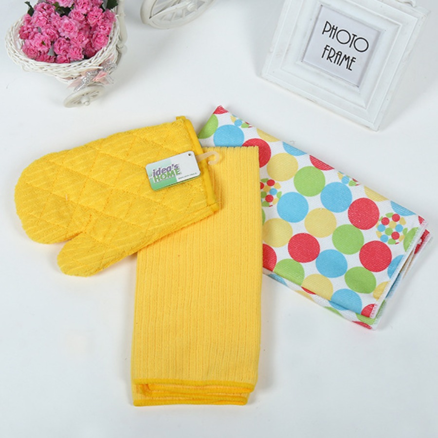 

Lovely Stylish Print Yellow Kitchen Towels(Three-piece