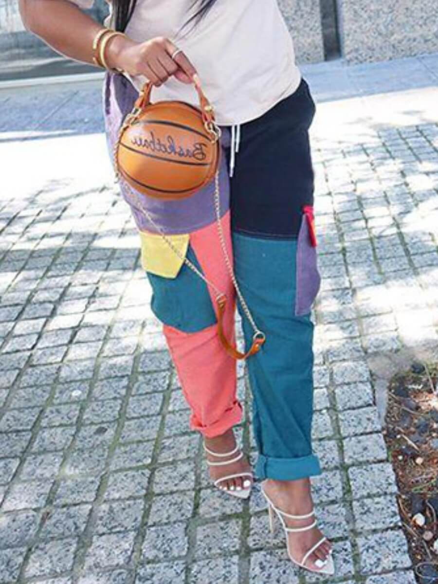 

Lovely Casual Color-lump Patchwork Black Pants