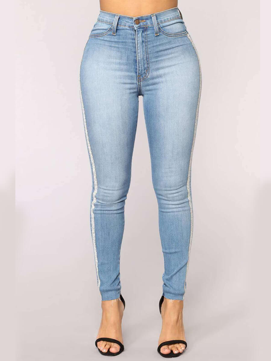 

Lovely Casual Patchwork Skinny Skyblue Jeans