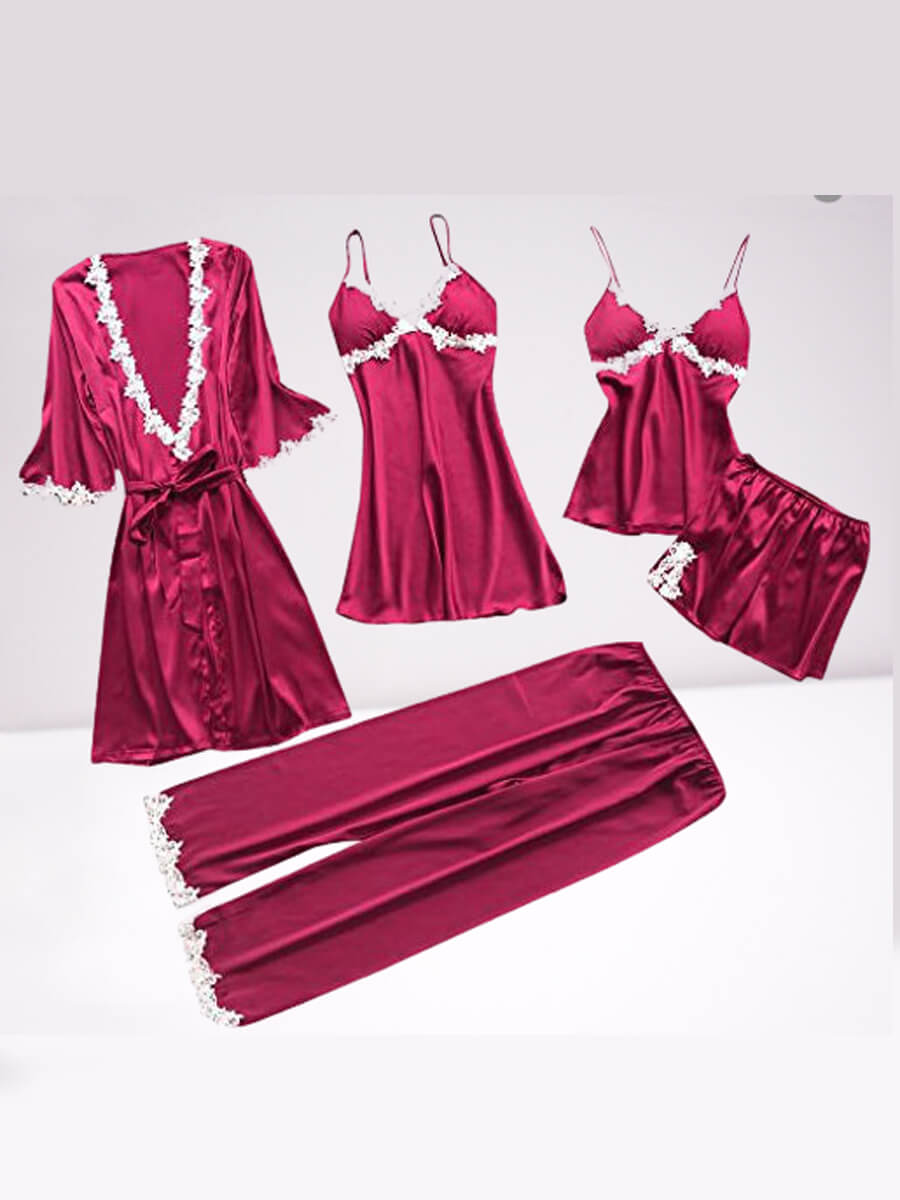 

Lovely Sexy Lace Patchwork Red Sleepwear