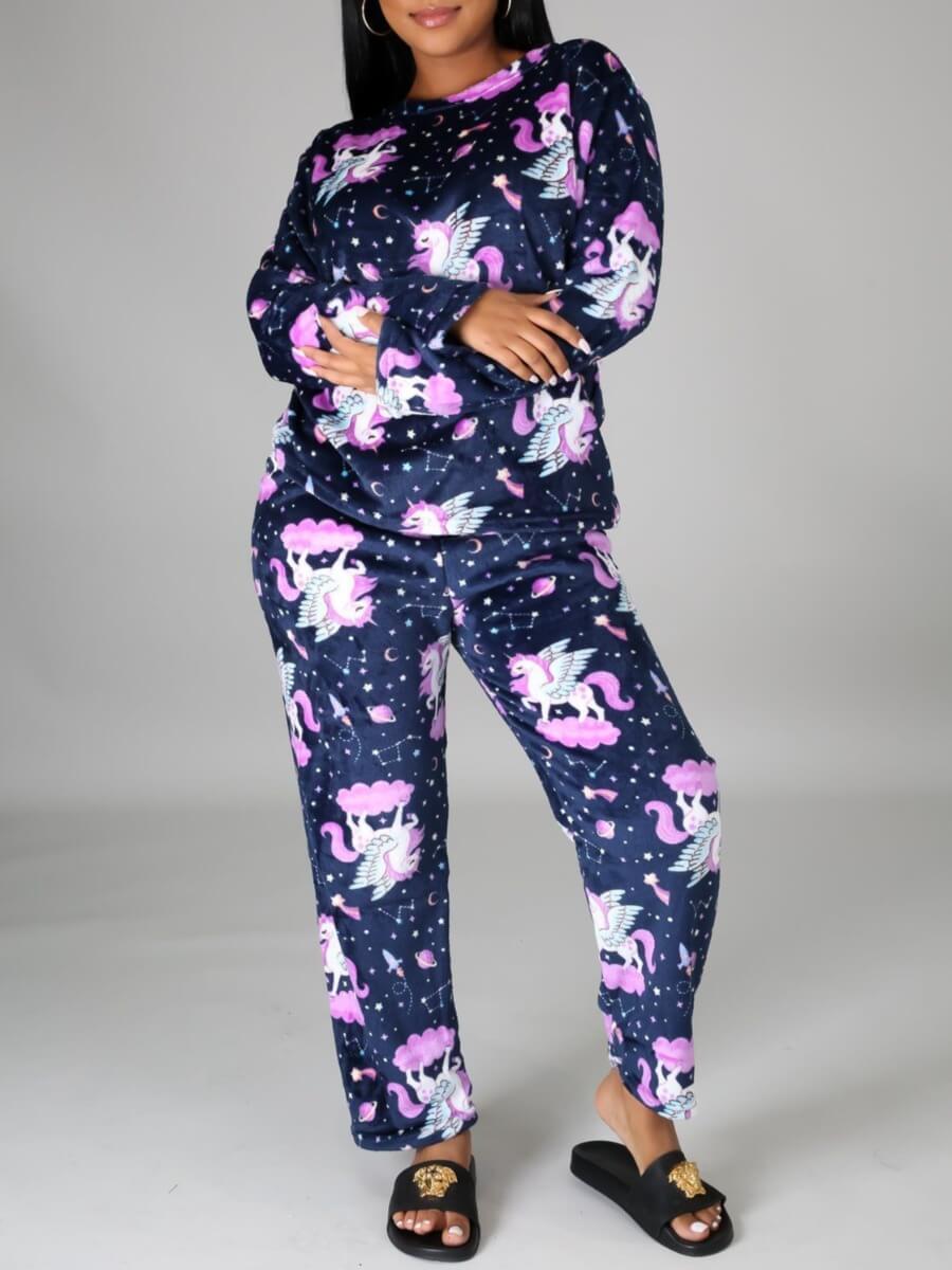 

Lovely Leisure O Neck Print Navy Blue Sleepwear