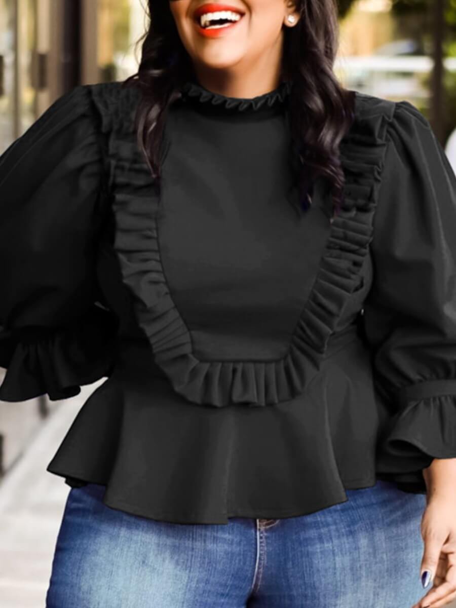 

Lovely Stylish Flounce Design Black Blouse