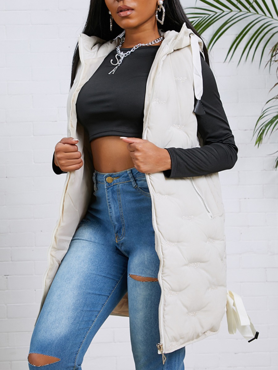 

Lovely Trendy Hooded Collar Zipper Design White Waistcoat