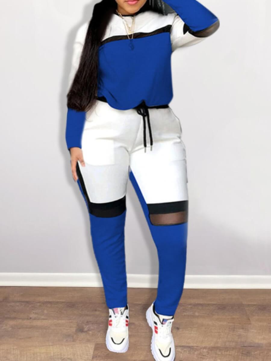 

LW Plus Size Color-lump Tracksuit Pants Set, Blue