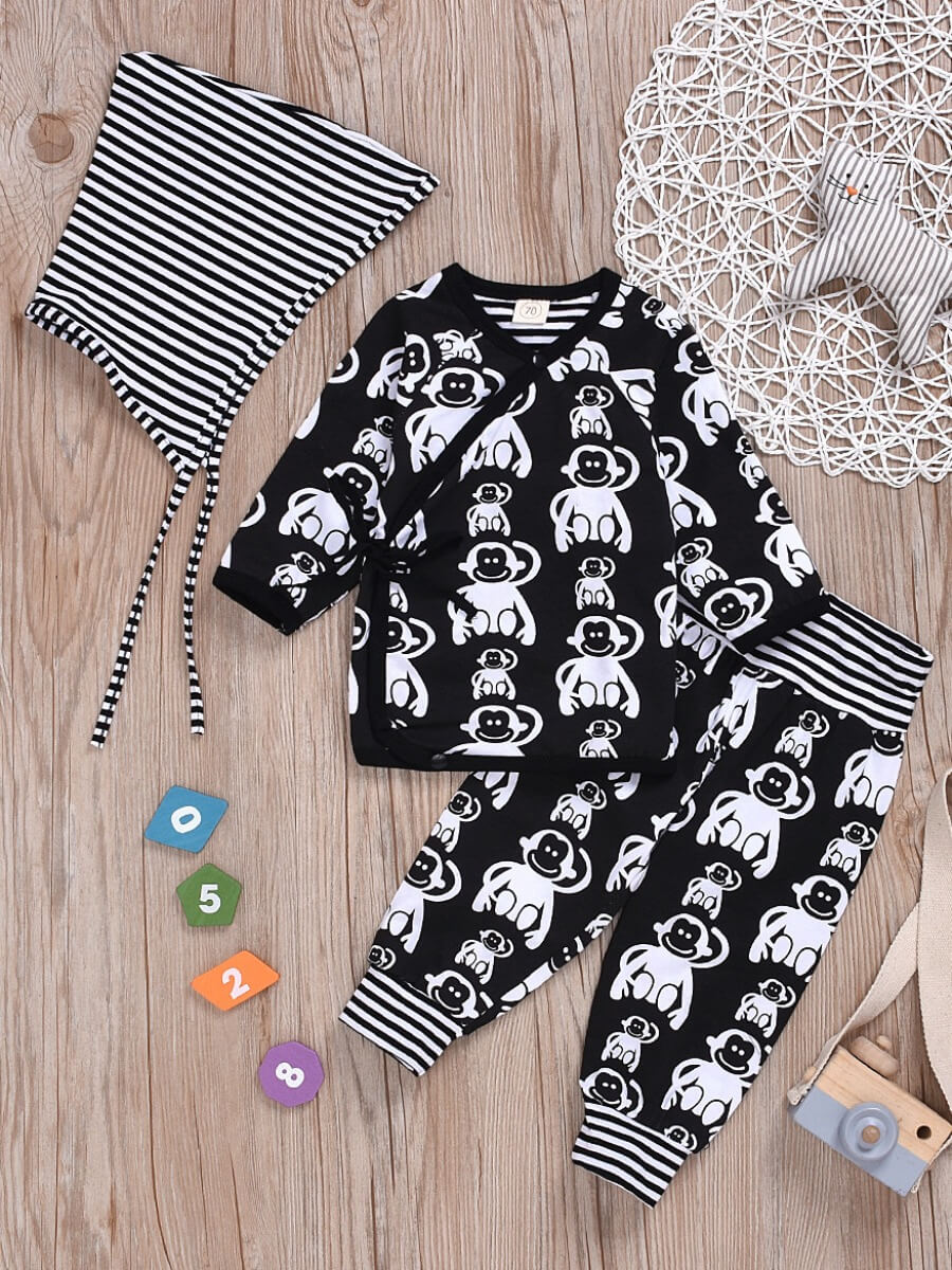 

Lovely Stylish V Neck Print Black Boy Two-piece Pants Set